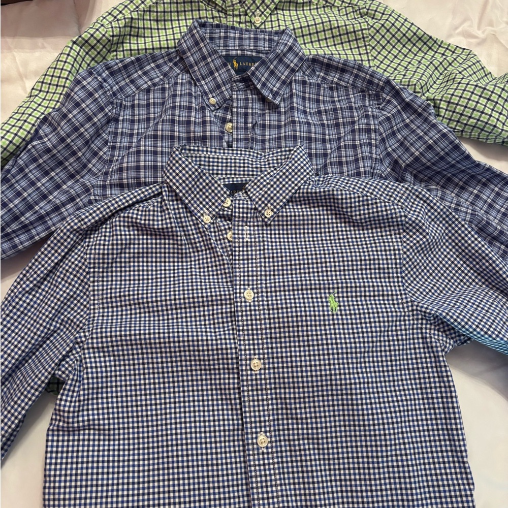Ralph Lauren button down boys 10-12 Blue and Green Checkered Shirts